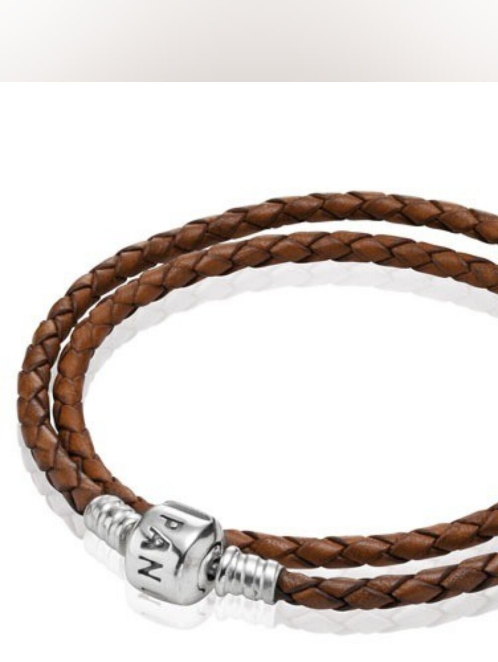 Pandora Brown Braided Leather Wrap Bracelet with 925 Silver Clasp
